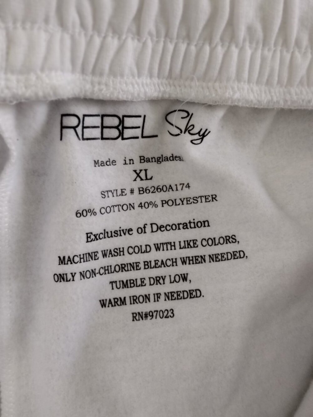 Rebel Sky White Sweat Shorts XL Drawstring Lounge Shorts Soft Casual Athleisure - Picture 7 of 7